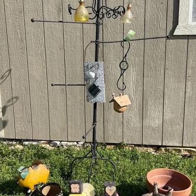 Metal Hanging Tree With Assortment Of Garden Decor