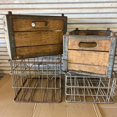Vintage Milk Crates Wooden And Metal 
