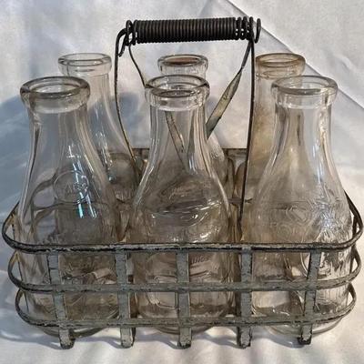  Vintage Milk Bottles And Crate