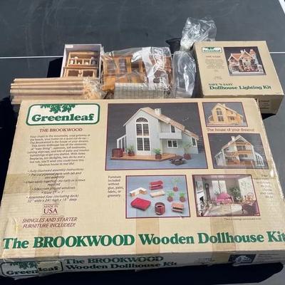 Vintage Greenleaf Brookwood Wooden Dollhouse Kit, Dollhouse Lighting Kit, and Misc. Furniture 