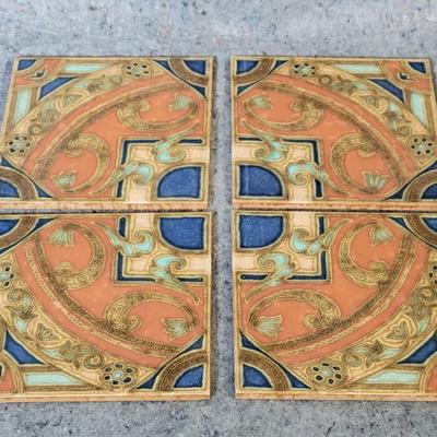 Italian Decorative Ceramic Tiles | Set of Four | Approx. 7.5" Square