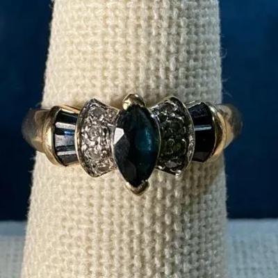 14k Gold Sapphire & Diamond Ring