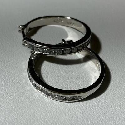 14kt White Gold 3/4" Diamond Hoops 