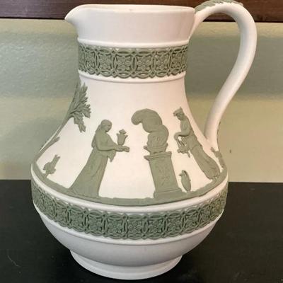 Wedgwood White Green Jasperware Pitcher Signed Lord Wedgwood 5.25"h