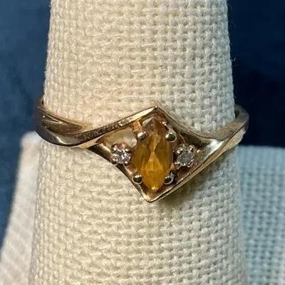 14k Gold Citrine & Diamond Ring