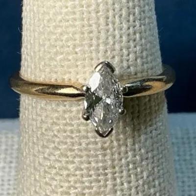 14k Gold Marquis Cut Diamond Ring