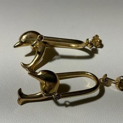 14kt Yellow Gold Dolphin Earrings (2.6g) 