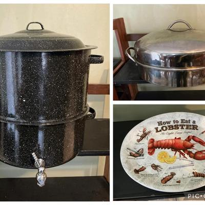 Crab Steamer, Roaster, Melamine Lobster Plates