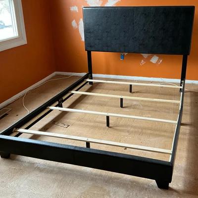 Black Faux Leather Queen Bedframe