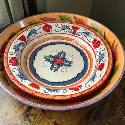 Painted Pottery Serving Bowls