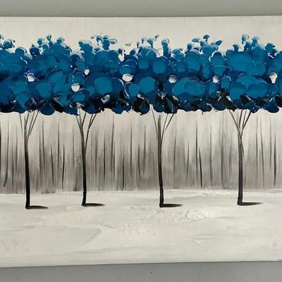 Blue True Landscape Oil Painting on Canvas 19.75"h x 39.5"w