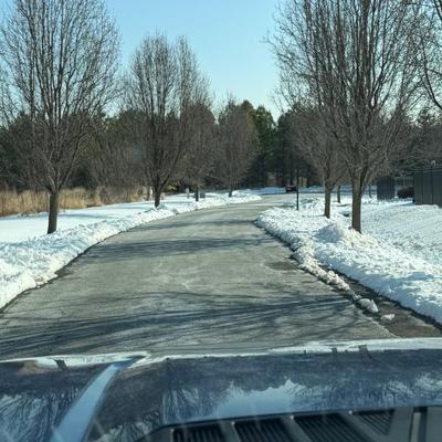 Road and driveway are plowed clean but PLEASE PARK ON ONE SIDE ONLY OF THE COURT since it is still not its original width.