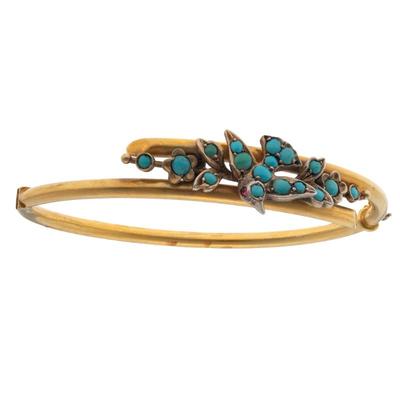 Sale Photo Thumbnail #116: Victorian Turquoise, Yellow Gold Swallow Bracelet
