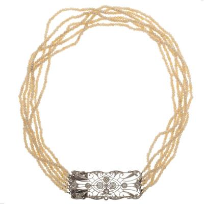 Sale Photo Thumbnail #462: Edwardian Diamond, Seed Pearl, 14k Necklace