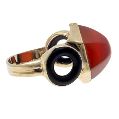 Sale Photo Thumbnail #31: Art Deco Carnelian, Onyx, 14k Yellow Gold Ring