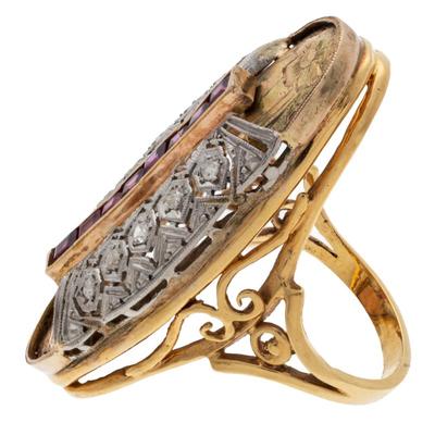 Sale Photo Thumbnail #13: Art Deco Style Diamond, Ruby, 18k, Platinum Ring