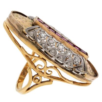 Sale Photo Thumbnail #12: Art Deco Style Diamond, Ruby, 18k, Platinum Ring
