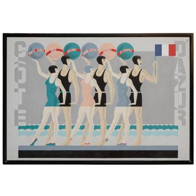 Sale Photo Thumbnail #605: Illustration of Art Deco Cote D'Azure Travel Poster.