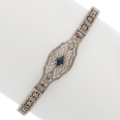 Sale Photo Thumbnail #548: Art Deco Synthetic Sapphire, 10k White Gold Bracelet, Belais