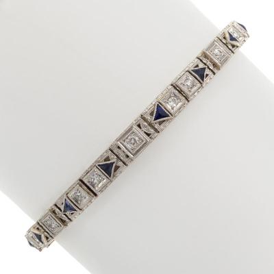 Sale Photo Thumbnail #513: Art Deco Diamond, Synthetic Sapphire, Platinum, 14k Bracelet