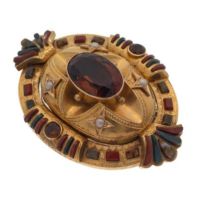 Sale Photo Thumbnail #421: Victorian Scottish Citrine, Agate, Yellow Gold Brooch