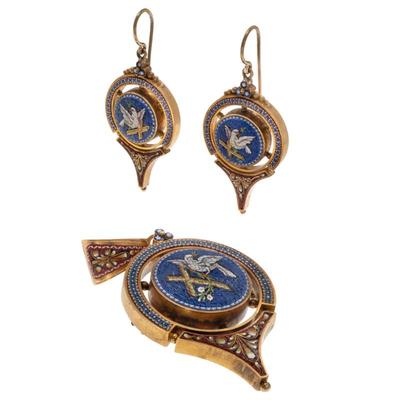 Sale Photo Thumbnail #212: Micro Mosaic 14k Jewelry Suite