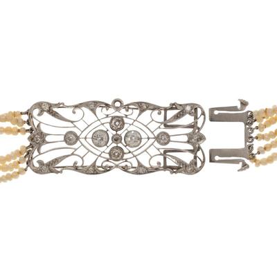 Sale Photo Thumbnail #465: Edwardian Diamond, Seed Pearl, 14k Necklace