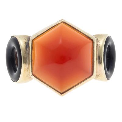 Sale Photo Thumbnail #30: Art Deco Carnelian, Onyx, 14k Yellow Gold Ring