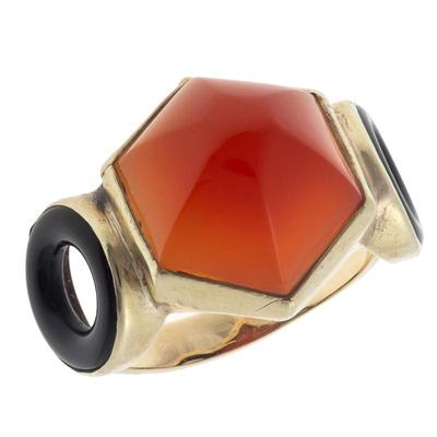 Sale Photo Thumbnail #29: Art Deco Carnelian, Onyx, 14k Yellow Gold Ring