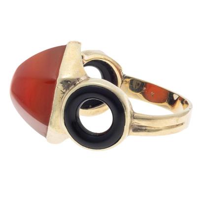 Sale Photo Thumbnail #32: Art Deco Carnelian, Onyx, 14k Yellow Gold Ring