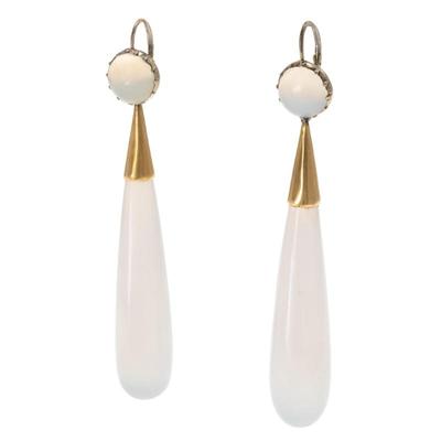 Sale Photo Thumbnail #218: Pair of Victorian Chalcedony, 14k Day and Night Earrings