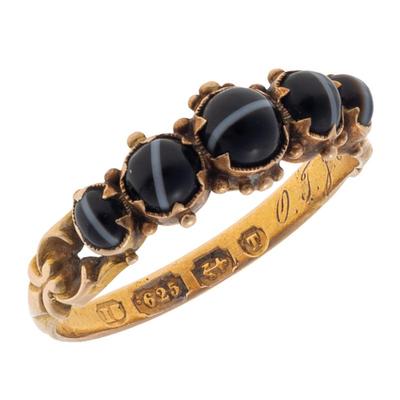 Sale Photo Thumbnail #190: Victorian Banded Agate, 15k Memorial Ring