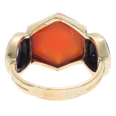 Sale Photo Thumbnail #33: Art Deco Carnelian, Onyx, 14k Yellow Gold Ring