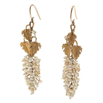 Sale Photo Thumbnail #474: Pair of Pearl, 14k Yellow Gold 'Grapes' Earrings