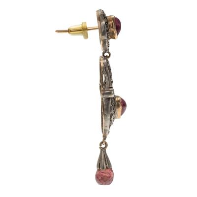 Sale Photo Thumbnail #500: Pair of Diamond, Tourmaline, 14k, Silver Earrings