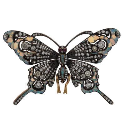 Sale Photo Thumbnail #68: Diamond, Opal, Ruby, 18k, Silver Butterfly Brooch