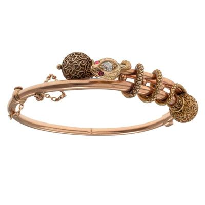 Sale Photo Thumbnail #488: Victorian Diamond, Garnet, 14k Rose Gold Snake Bracelet