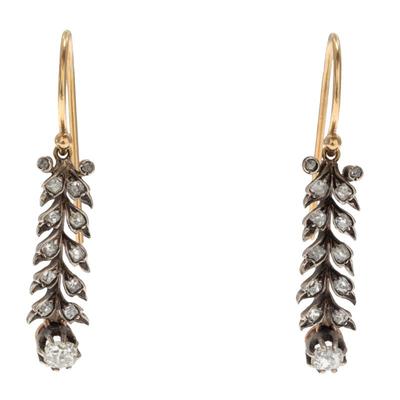 Sale Photo Thumbnail #315: Pair of Diamond, 18k, Silver Earrings