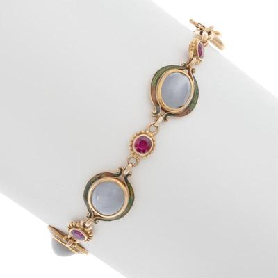 Sale Photo Thumbnail #231: Star Sapphire, Ruby, Enamel, 14k Bracelet