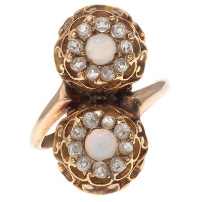 Sale Photo Thumbnail #92: Opal, Diamond, 10k Yellow Gold Toi et Moi Ring