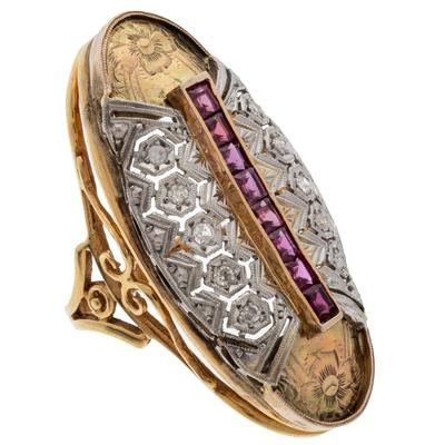 Sale Photo Thumbnail #11: Art Deco Style Diamond, Ruby, 18k, Platinum Ring