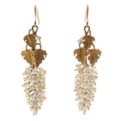Sale Photo Thumbnail #475: Pair of Pearl, 14k Yellow Gold 'Grapes' Earrings