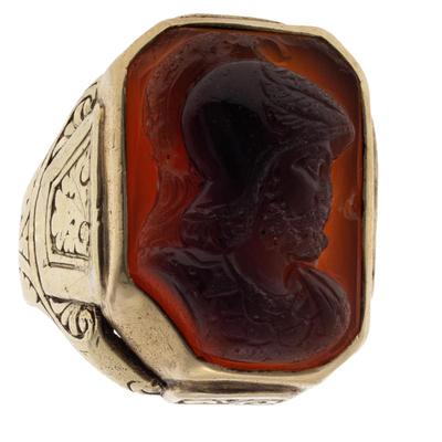 Sale Photo Thumbnail #174: Gent's Agate Cameo, 14k Yellow Gold Ring