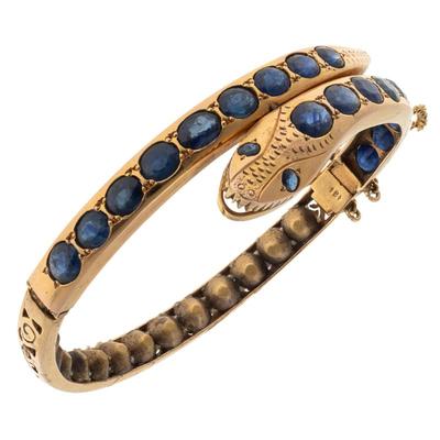 Sale Photo Thumbnail #235: Sapphire, 14k Yellow Gold Snake Bracelet
