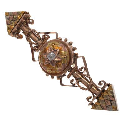 Sale Photo Thumbnail #293: Victorian Diamond, 14k Tri-Color Bar Pin