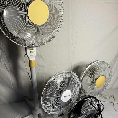 Standing fan and three desktop fans