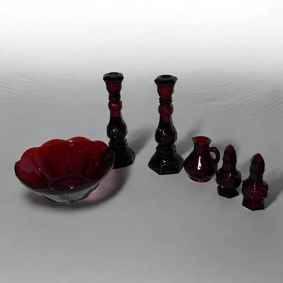 Burgundy Avon Candle Holders , Bowl 
