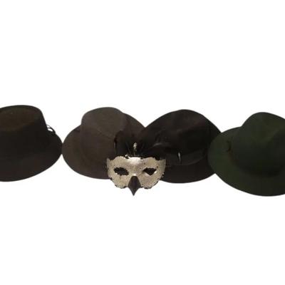 Vintage Style Fedora & Mask Lot - 5 Pieces