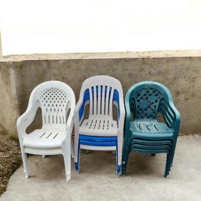 ​Lot of 9 Stackable Patio Chairs - Assorted Colors & Styles