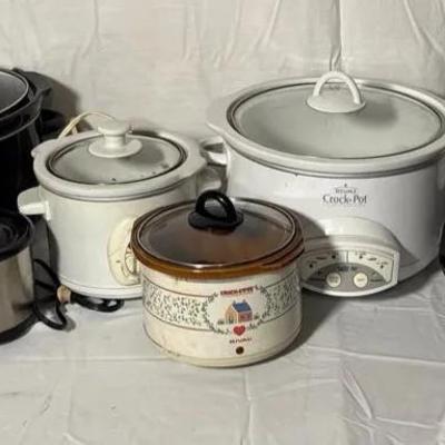 Various Crock Pots And Self Heating Pans 
